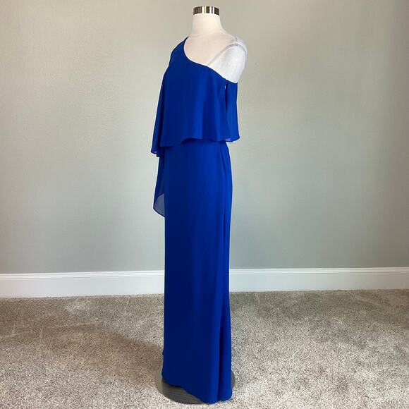 Colorful One Shoulder Chiffon Long Evening Gown Blue Size 2 Laundry Formal Dress - Picture 4 of 13